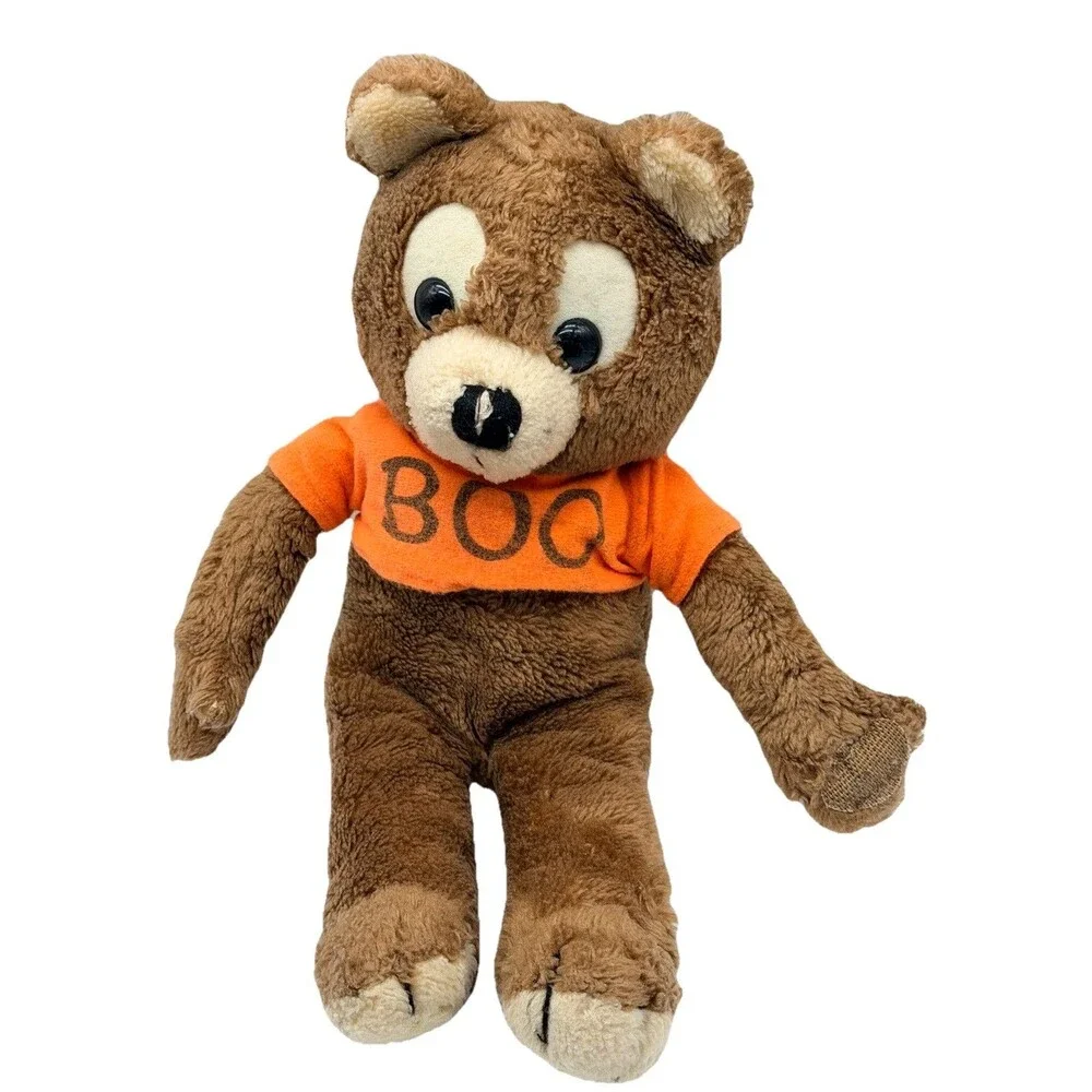 RARE 1980 Dakin Peek A BOO Bear In Orange Shirt 15” Brown Stuffed Animal Toy